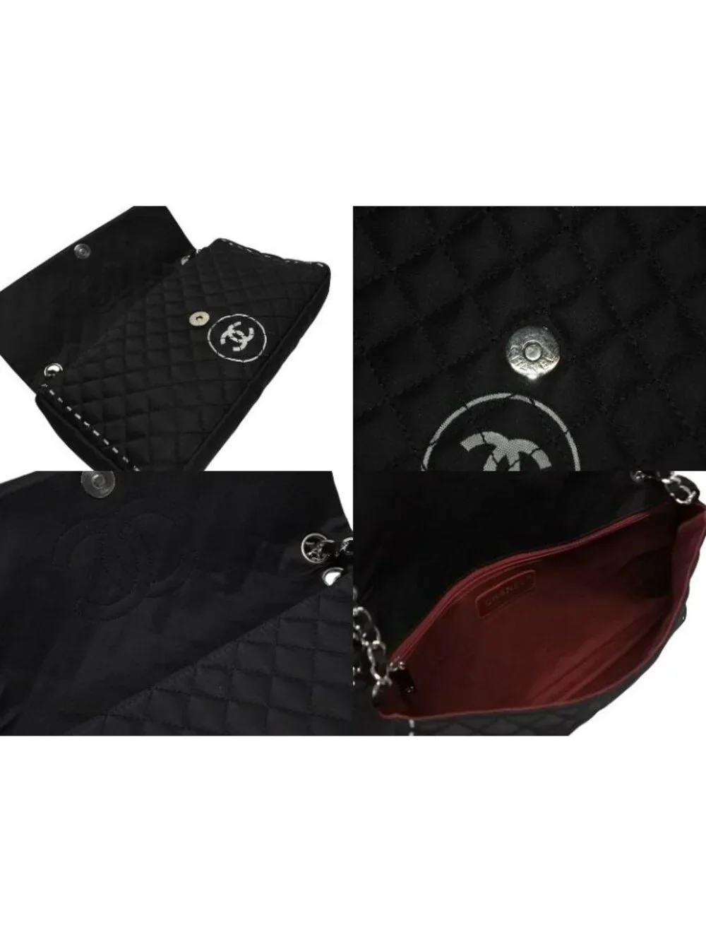 Chanel Quilted Jumbo CC Logo Chain Shoulder Bag Single Flap Black White Silver